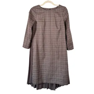 Jill Stuart Brown Plaid Mini Shift Dress Womens S Preppy Pleated Back Academia thumbnail 2