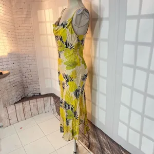 VICI yellow floral midi slip sundress with draped neckline size small thumbnail 3