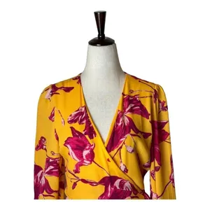 Color Me Courtney Dress Womens Small Yellow‎ Red Floral Print Eleanor Wrap Midi thumbnail 5