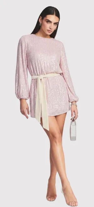 Retrofete Womens Dress Pink Grace Sequin Allover Mini Velvet Tie Belt Party XS thumbnail 1