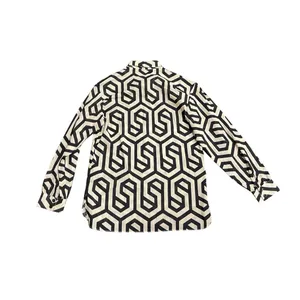 Zara Long Sleeve Button Down Geometric Pattern Pocket Shirt XS Boho Artsy Chic thumbnail 2