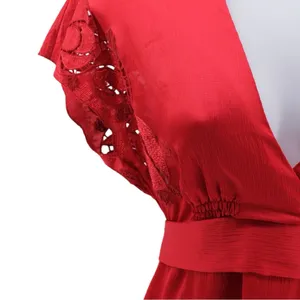 Y2K BCBGMaxAzria Cherry Red Babydoll Sweetheart Tieback Blouse Eyelet Size‎ S thumbnail 4
