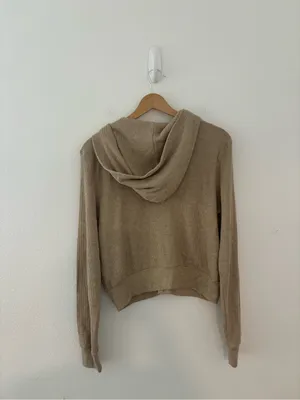 Aritzia TNA waffle zip up hoodie in tan thumbnail 2
