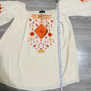 Lucky‎ & Blessed Cream Embroidered Off Shoulder Boho Western Dress Medium DR007 thumbnail 14