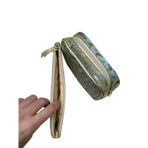 Vtg 60s Baby Blue Gold Chinoiserie Vanity Case 3pc Cosmetic Travel Bag Set thumbnail 10