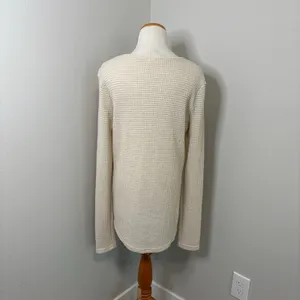 ANDTHEWHY Womens Cream Waffle Knit Lace Panel Long‎ Sleeve Top Small thumbnail 4