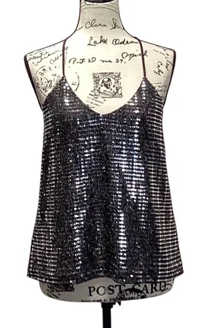Chelsea28 Black mirrored spaghetti strap top. Size Medium. thumbnail 1
