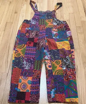 Patchwork Printed Cotton Overalls Jumpsuit Sz M Size M thumbnail 1