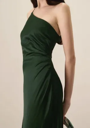 RIHOAS Women's Green One-shoulder Satin Maxi Dress 3 thumbnail 2