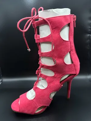 Wild Diva Hot Pink Suede Cutout Lace Up Stiletto Heel Booties Barbiecore Glam thumbnail 7