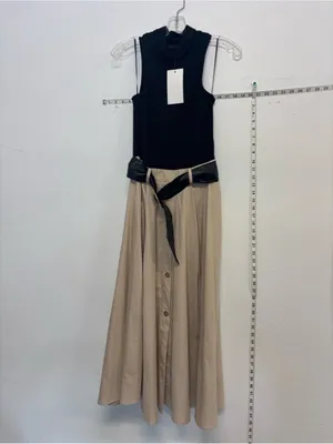 Zara Black & Cream Sleeveless Maxi Dress with Gloss Belt thumbnail 7