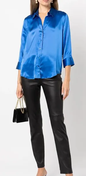 L’AGENCE Dani Silk Blouse in Blue Size Medium thumbnail 1