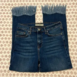 Topshop Moto Dree Frayed Hem Crop Jeans 28 Blue Kick Flare Denim thumbnail 5