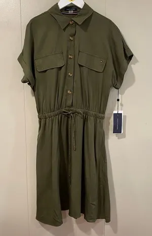 Tommy Hilfiger Olive Green Utility Shirt Dress NWT Size 2 thumbnail 1