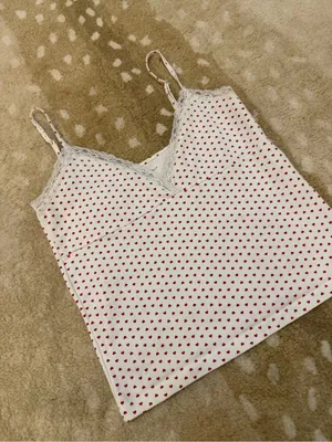 Brandy Melville Red Heart Print Lace Trim Cami Tank Top Cotton Made in Italy thumbnail 4