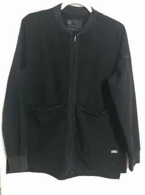 Figs black full zip scrub jacket womens size medium large pockets nurse hospital thumbnail 1