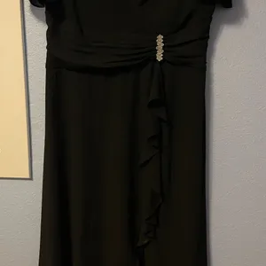 R&M Richards Black V-Neck Rhinestone Embellished Chiffon Evening Dress thumbnail 2