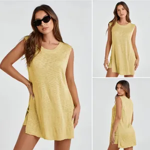 Uaneo 2 Piece Outfit Summer Knit Sweater Set Sleeveless Tunic and short thumbnail 2