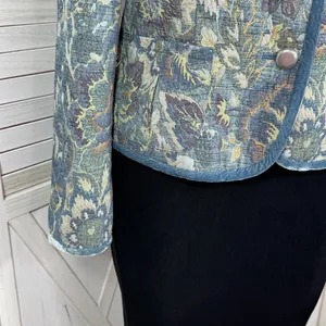Vintage Talbots Blazer Women XL Blue Floral‎ Brocade Velvet Trim Jacket Boho thumbnail 6