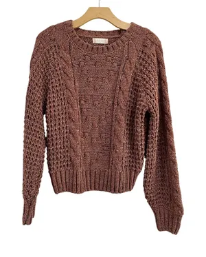 Altar'd State Chenille Open Knit Sweater‎ Brown Cozy Boho Size M NWT thumbnail 1
