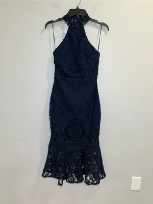 Twosisters The Label Rhia Lace navy Midi‎ Dress with Spaghetti Straps size 4 thumbnail 3
