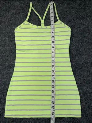 Lululemon Athletica Power Y Tank in a neon yellow and grey striped thumbnail 6