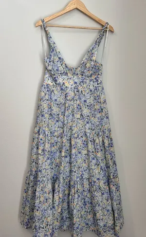 Lulus Blue Floral Tiered Midi Dress thumbnail 1