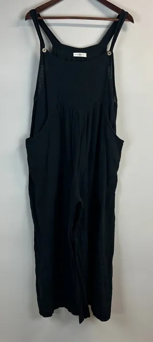 Natural Life Wide Leg Jumpsuit Overalls Womens Large Black Gauze Cotton Pocket L thumbnail 1