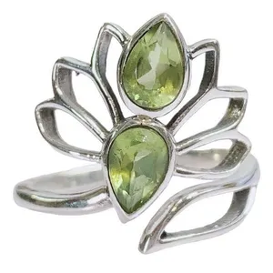 Natural Peridot Dual Stone Ring Silver August Birthstone Green Ring Adjustable 6 thumbnail 1