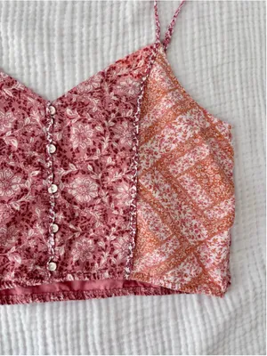 Women's American Eagle Floral Crop Top Size L Pink Orange thumbnail 10