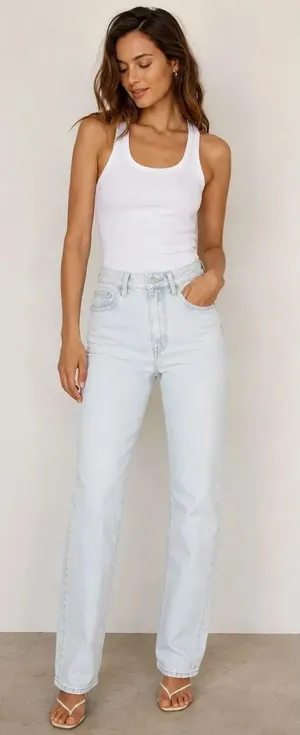 WeWoreWhat The Icon Jean Size 28 Icy Light Wash High Rise Straight Leg NEW #1600 thumbnail 1