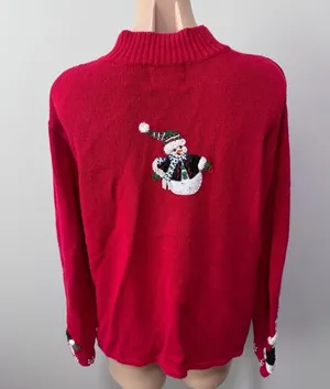 Heirloom Collectibles Snowman Snowflake Ugly Christmas Sweater Cardigan Red thumbnail 4