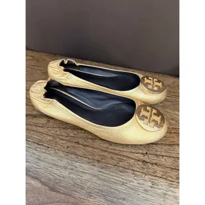 Tory Burch Reva Metallic Gold Tumbled Ballerina Flats thumbnail 3