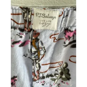 PJ Salvage Western Cowboy Horse Flannel Pajama Boxer Shorts Blue L thumbnail 4