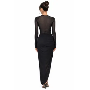 Lulus Black Sheer Mesh Cutout Bodycon Maxi Dress Size M thumbnail 2