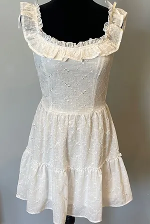 White Ruffled Eyelet Sundress - Women's Dress perfect summer dress thumbnail 1