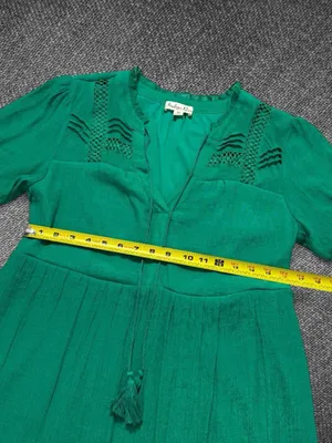 Indigo Rose Women’s M Green Boho Lace Trim Tassel Tiered Midi Dress thumbnail 6