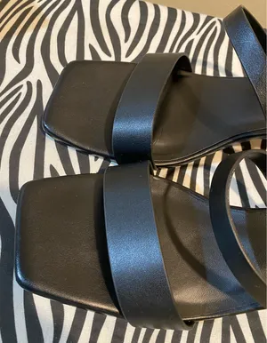 H by Halston Black Square-Toe Sandals with Sculpted Ball Heels thumbnail 3