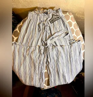 Angie Striped Pants NWT High Slit front w Belt Beach summer lightweight flowy thumbnail 1