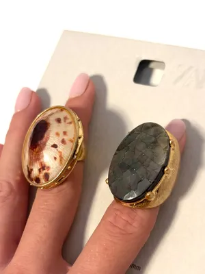 Zara Pack of Two Metal Resin Shell Statement Chunky Rings Ring Size 6 and 7 NWT thumbnail 6