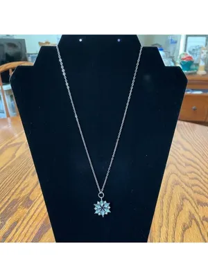 Necklace Snowflake Pendant Clear & Blue Crystals With Silver Tone Chain thumbnail 2