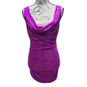 Urban Outfitters Magenta Purple Sequin Cowl Neck‎ Ruched Mini Dress Small thumbnail 2