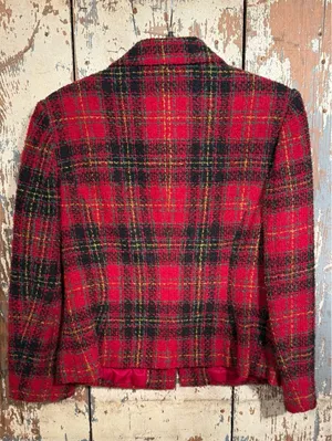 Vintage Susan Bristol red black plaid tweed blazer size 8, girl boss office thumbnail 6