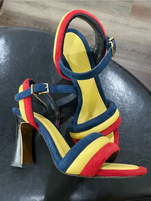 Tory Burch Multicolor Strappy Block Heel PUFFED UP SANDAL Size 7 thumbnail 3