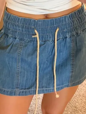 We The Free Free People Indigo Denim Elastic Waist Mini Skort thumbnail 1