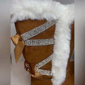 Juicy Couture Kaori Boots Faux Suede Fur Lined Tan/Chestnut Size 9. Ribbons Bows thumbnail 5