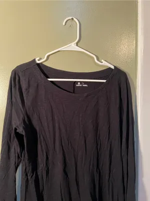 Susina Womens Size Large Long Sleeve T-Shirt Black Burnout Ruffle Hem Semi-Sheer thumbnail 2