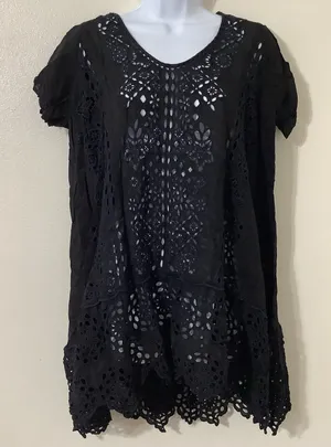 Johnny Was Pippa Tunic Small Black Eyelet Lace Boho Summer‎ Witchy Whimsigoth thumbnail 1