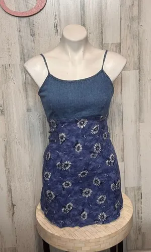 RB Basic Denim & Floral Sunflower Print Mini Dress Women’s Small thumbnail 1