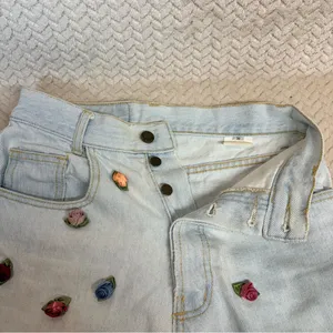 Vintage Paris Blues Womens S Light‎ Blue whimsical Jean Shorts Floral Rosettes thumbnail 9
